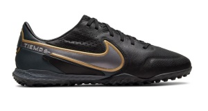 Nike-Tiempo-Legend-9-Pro-React-Turf-Voetbalschoenen-TF-Zwart-Donkergrijs-Goud-E-110